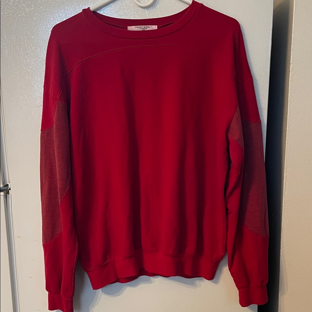 Project Social T Women’s Medium Rich Red Crewneck Sweater Sleeve Accent